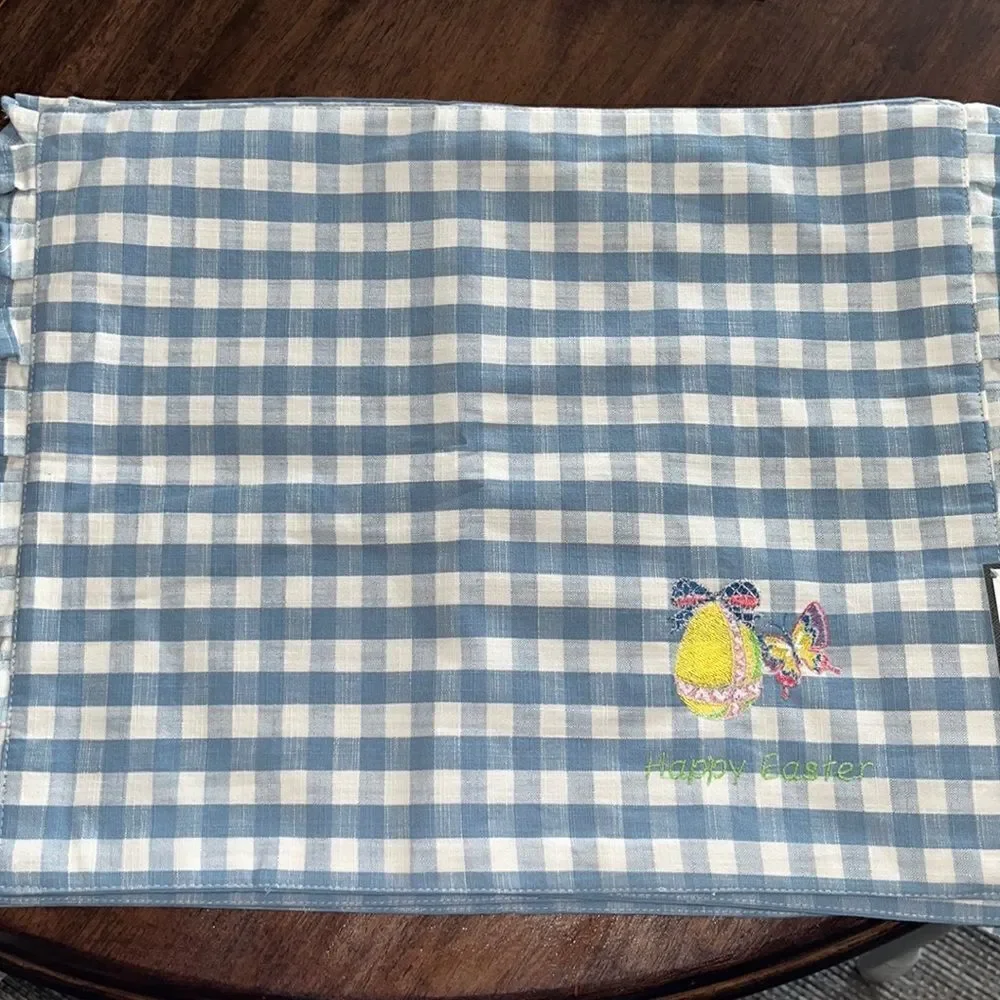 Set (4) Custom Easter 14” by 19” Cotton Easter Blue Gingham Placemats